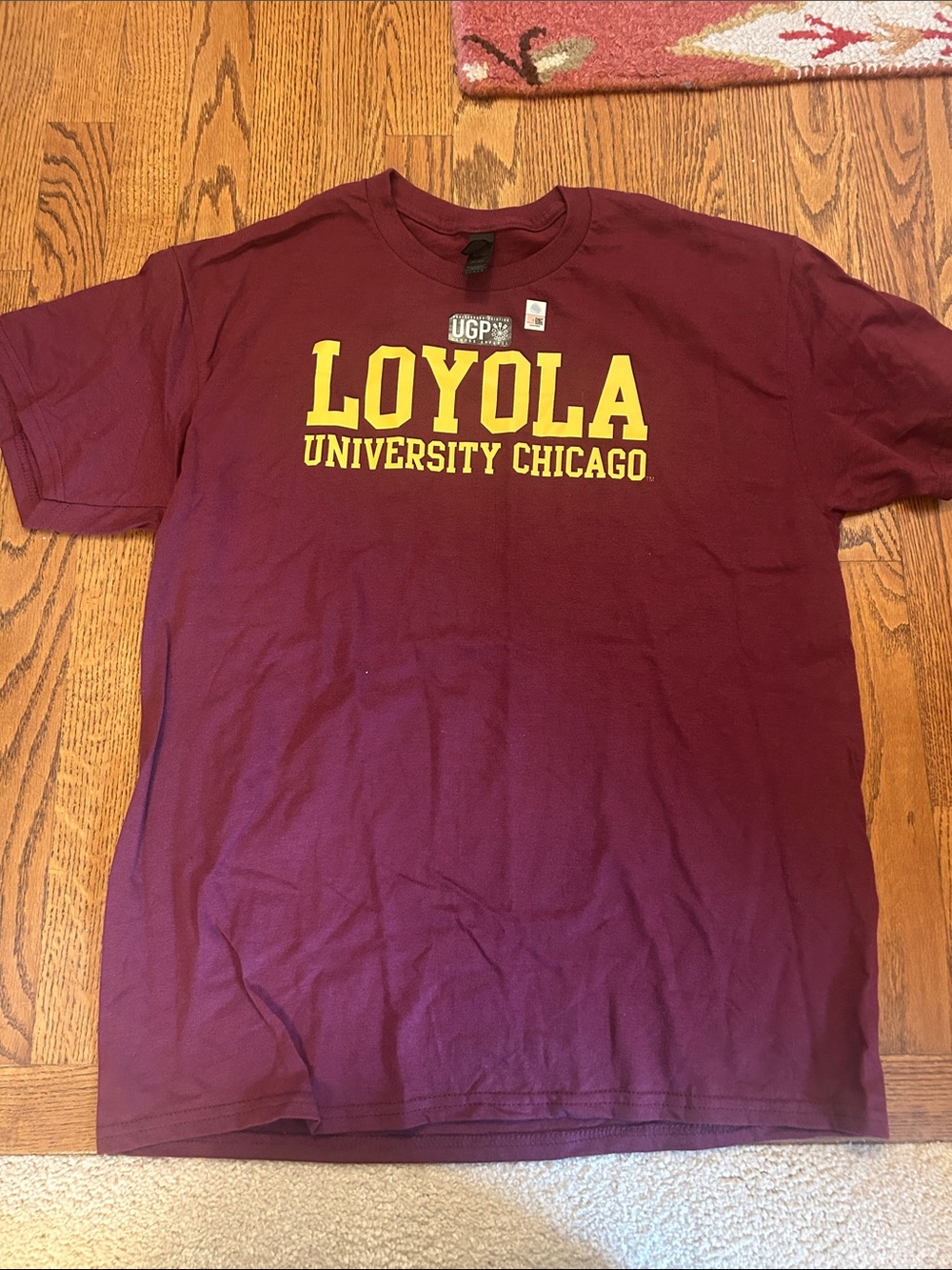 Gildan Maroon Loyola University Chicago Short Sleeve Tee with Yellow Print